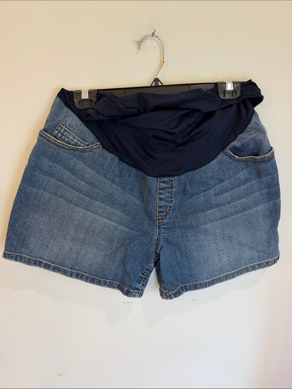 Liz Lange Maternity Blue Jean Maternity Shorts with Elastic Waistband, L